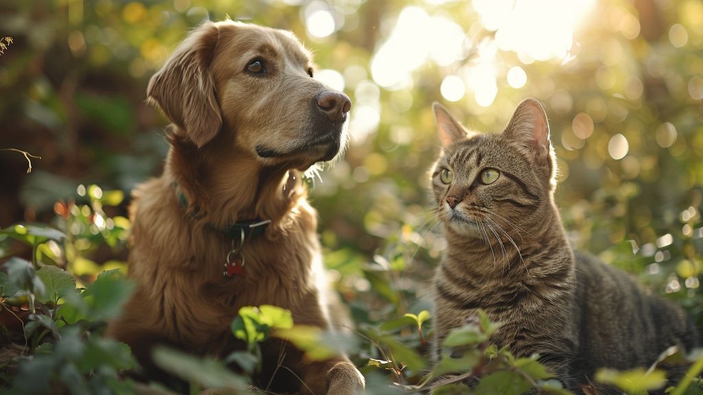 Signes généraux et signes spécifiques selon l’espèce : chien et chat, avec regards croisés